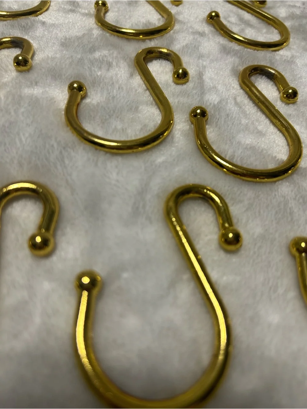 12 gold Metal S Shaped Hooks Hangers Shower Curtain Set of Rings